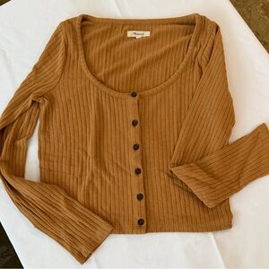 Madewell Ribbed Button-Down Brown Top